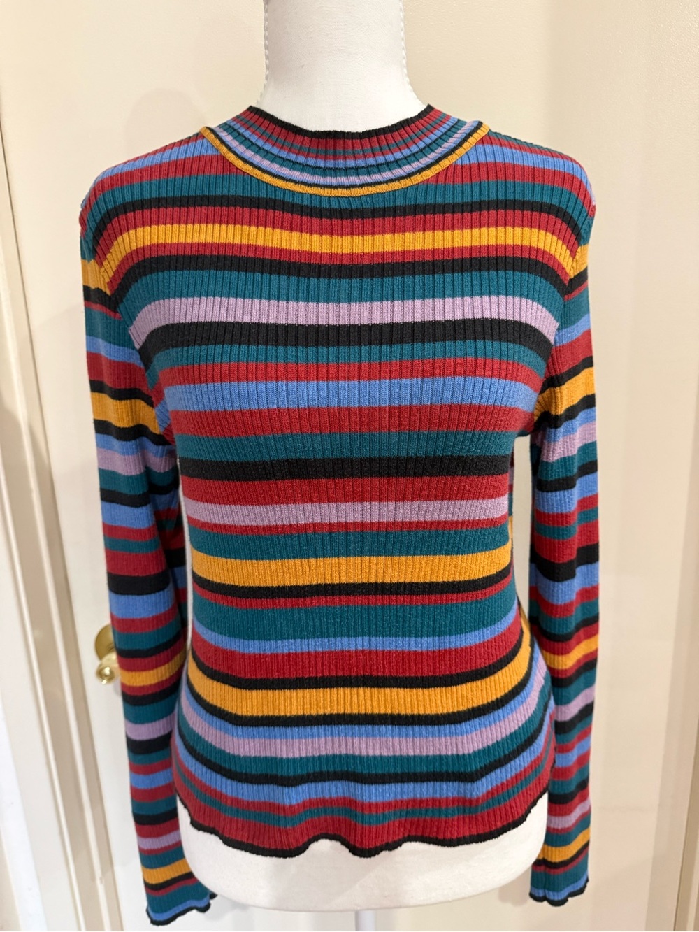 Primark Multi-Color Striped Ribbed Long Sleeve Top - Picture 2 of 8